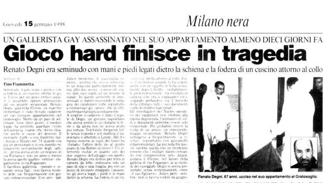Il Giorno 15 gennaio 1998, Renato Degni gallerista assassinato