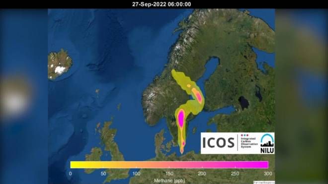 L'immagine mostra il livello di metano su Svezia e Norvegia che, dopo la fuga di gas dai g