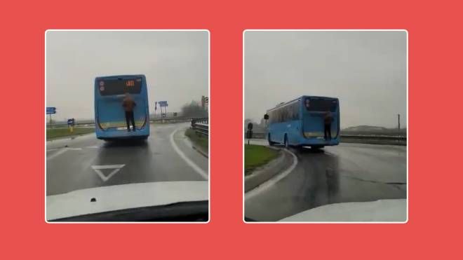 Bus surfing nel Lodigiano (frame video)